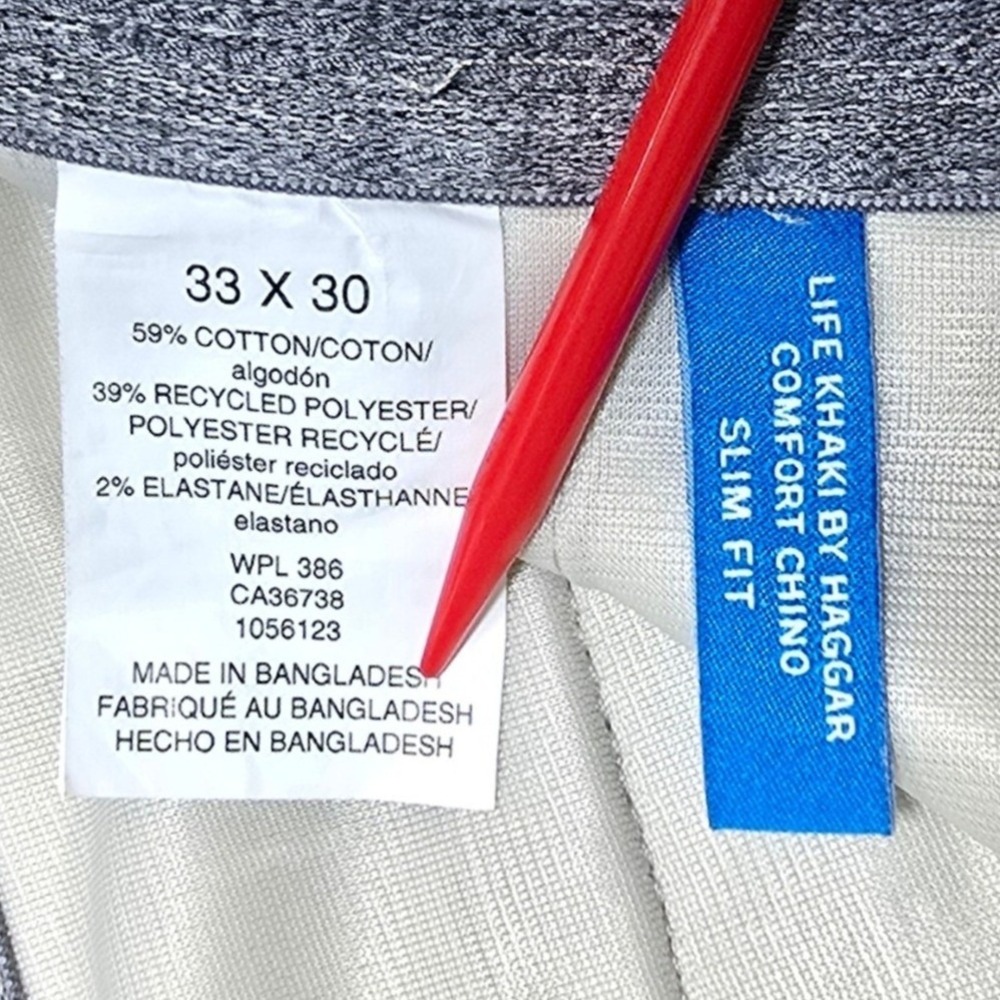 Haggar Life Khaki Pants Mens 33x30 Putty Beige Cotton Slim Fit Stretch Chino NEW - Picture 7 of 9